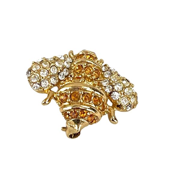 Monet Rare Gold Tone Bee Brooch With Orange & Clear Crystals - Picture 13 of 13